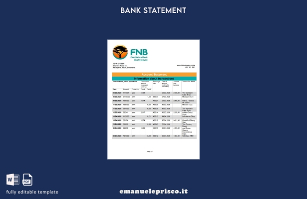 stile verificato Modello di estratto conto bancario Botswana First National